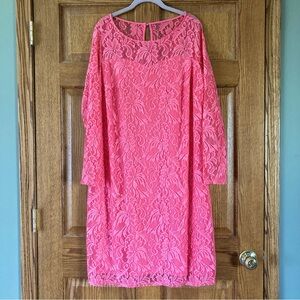 Jessica London Salmon Pink Long Sleeve Stretch Lace Dress 18W